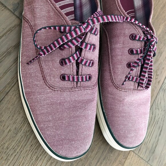 Keds Canvas Lace Up Denim Sneakers Prpl Pink w Teal Trim + Striped Laces Sz 9.5 - Picture 9 of 12